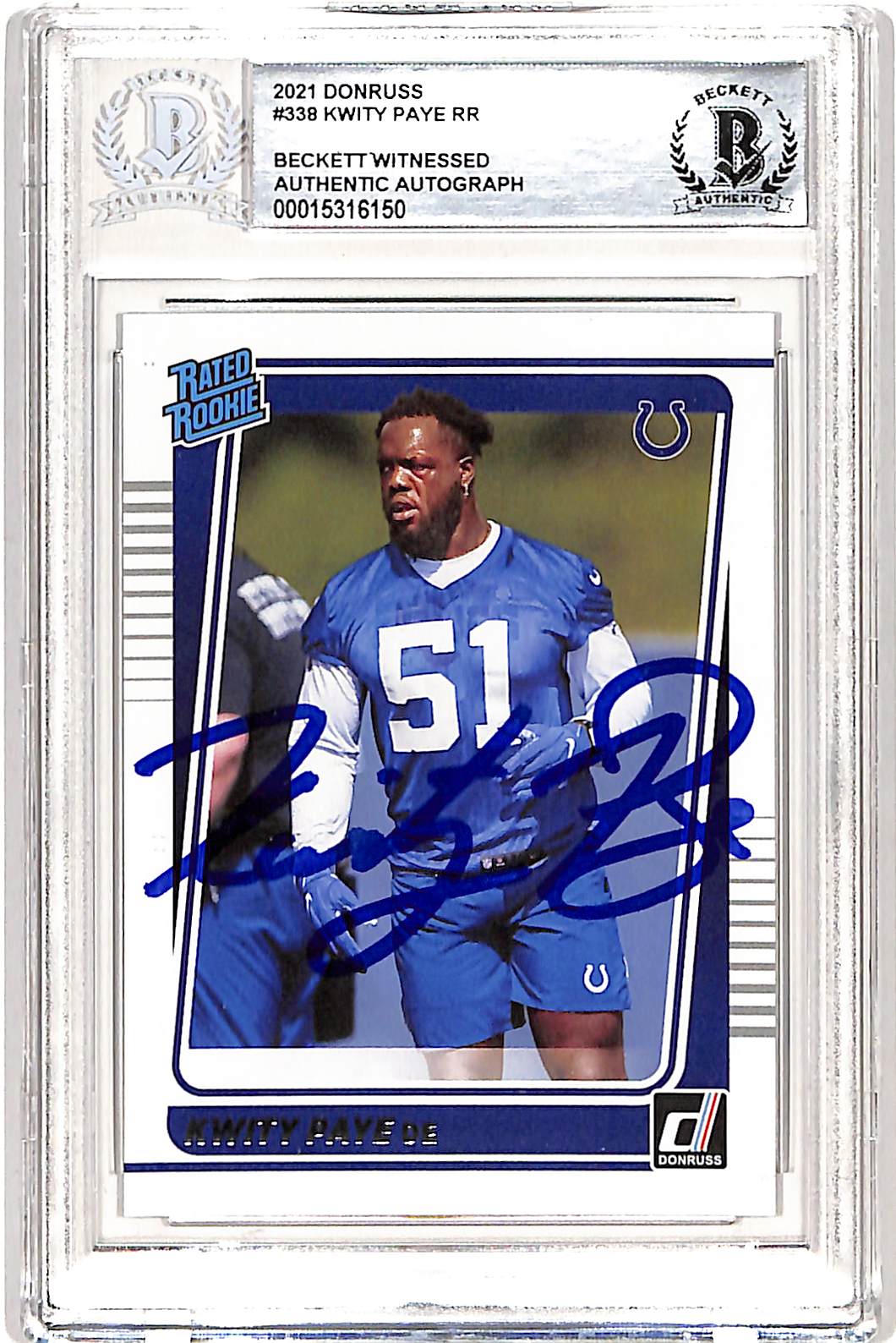 Kwity Paye Autographed Donruss 2021 #338 Trading Card Slabbed Beckett 
