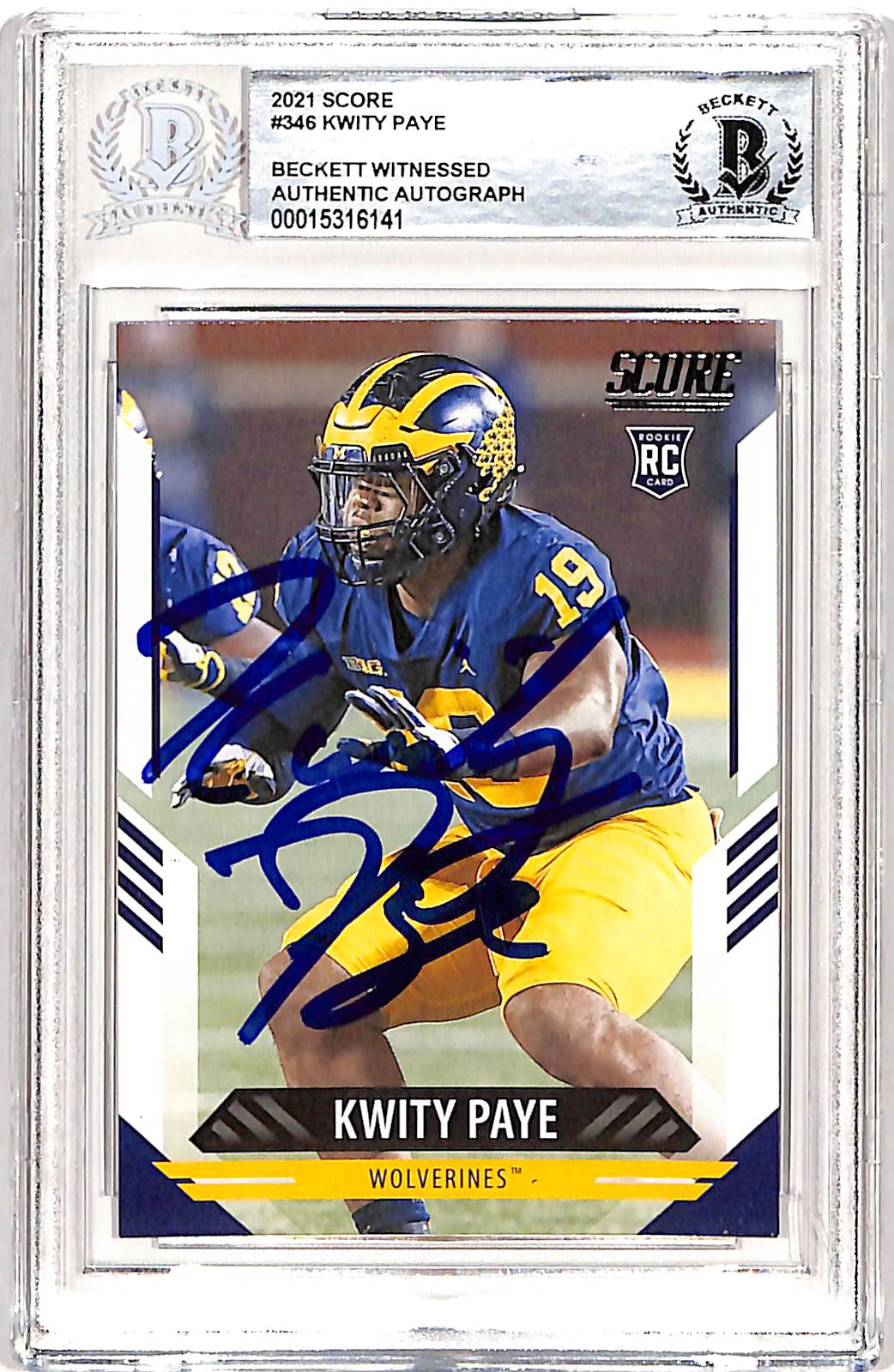 Kwity Paye Autographed Score 2021 #346 Trading Card Slabbed Beckett