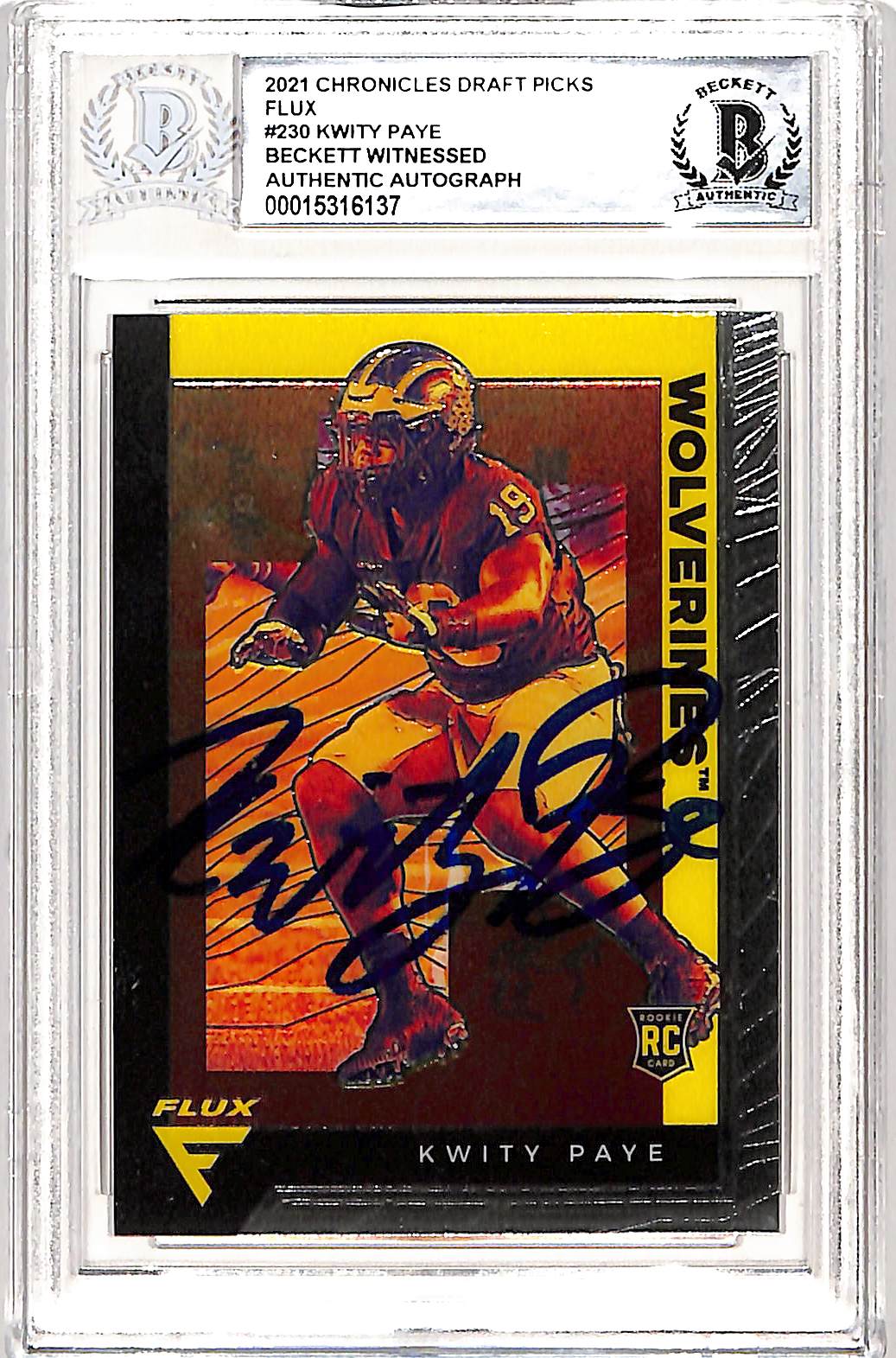 Kwity Paye Signed Chronicles Flux 2021 #230 Trading Card Slabbed Beckett 