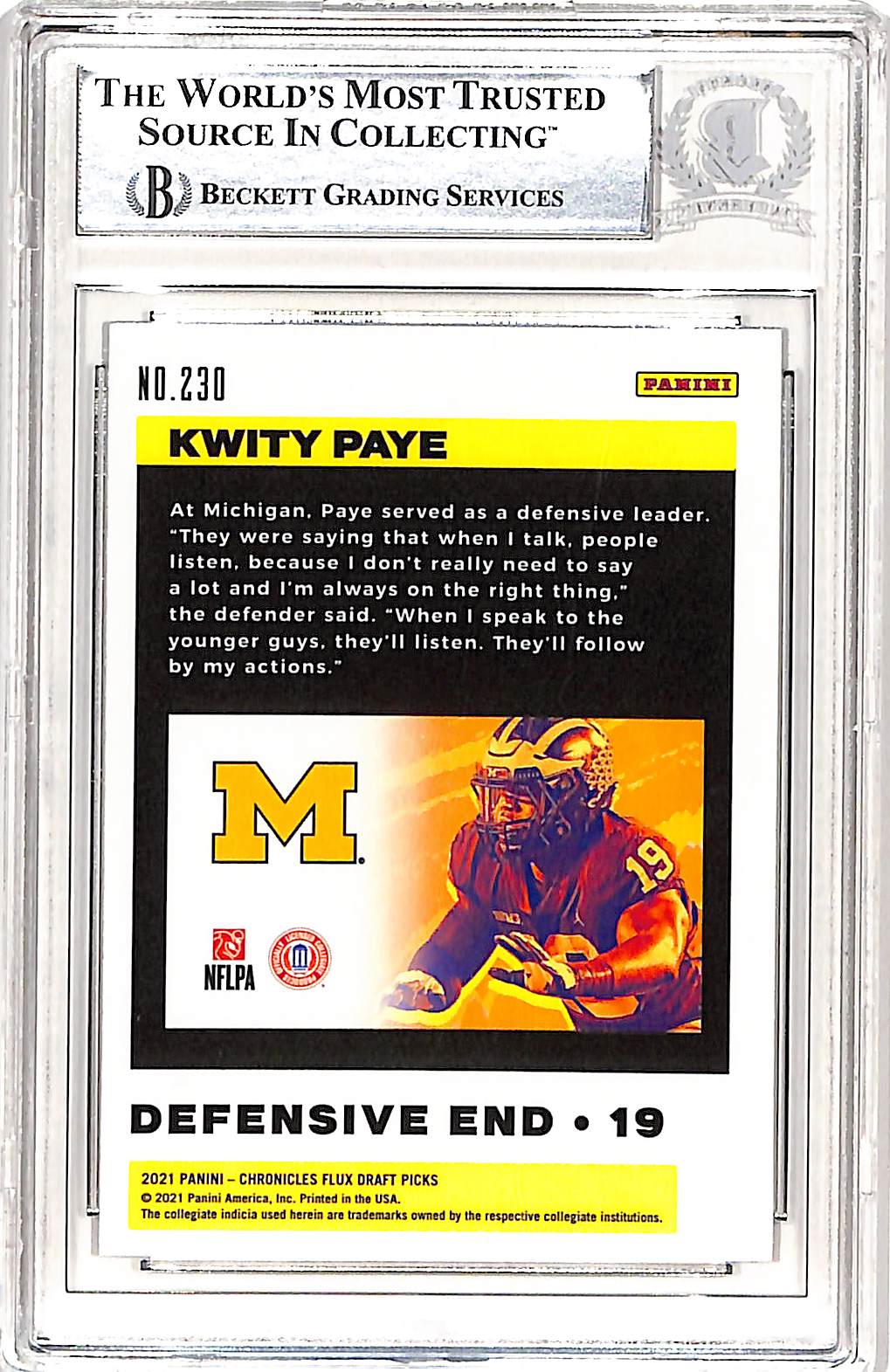 Kwity Paye Signed Chronicles Flux 2021 #230 Trading Card Slabbed Beckett