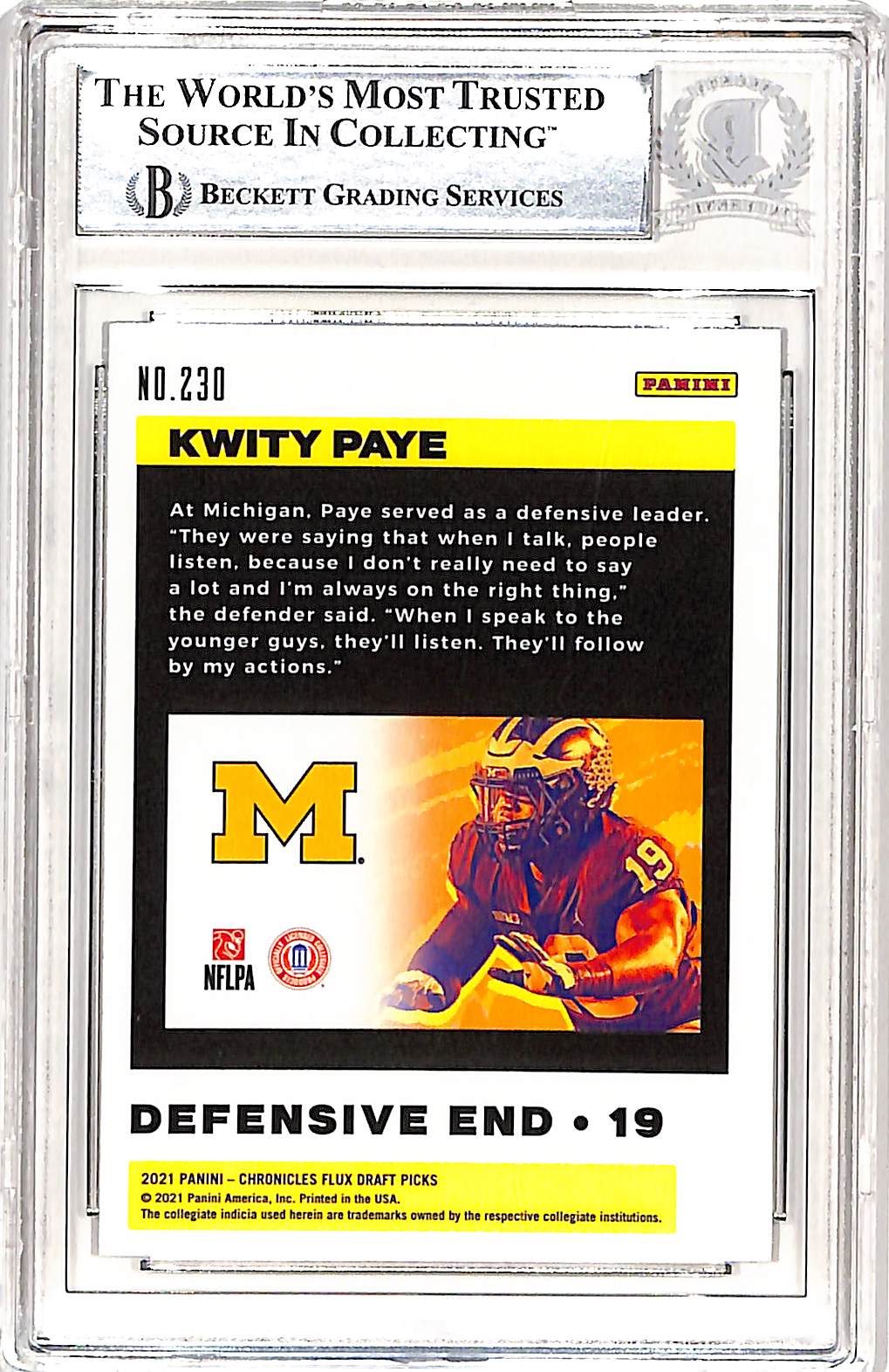 Kwity Paye Signed Chronicles Flux 2021 #230 Trading Card Slabbed Beckett