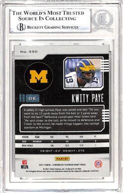 Kwity Paye Autographed Chronicles Playbook 2021 #330 Card Slab Beckett