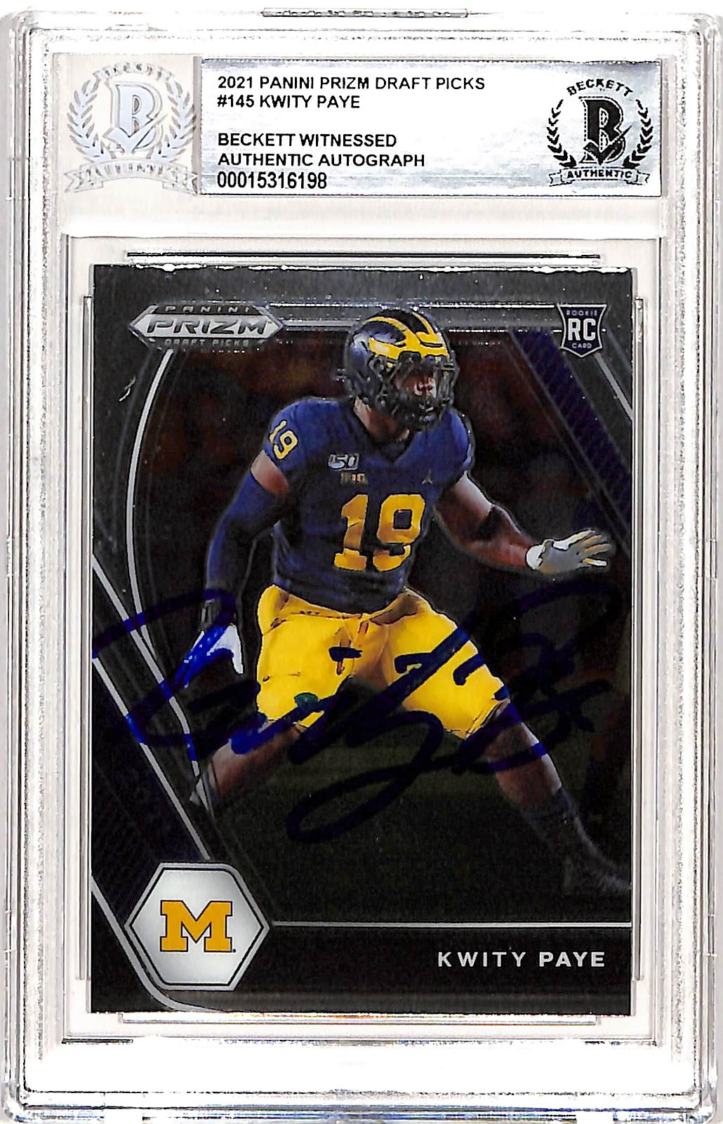 Kwity Paye Autographed Prizm 2021 Draft Picks #145 Card Slabbed Beckett