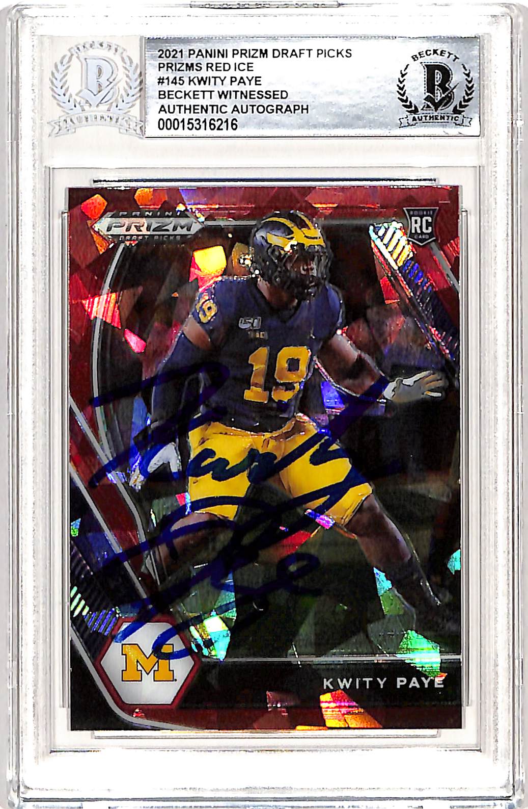 Kwity Paye Autographed Prizm Red 2021 #145 Trading Card Slabbed Beckett 