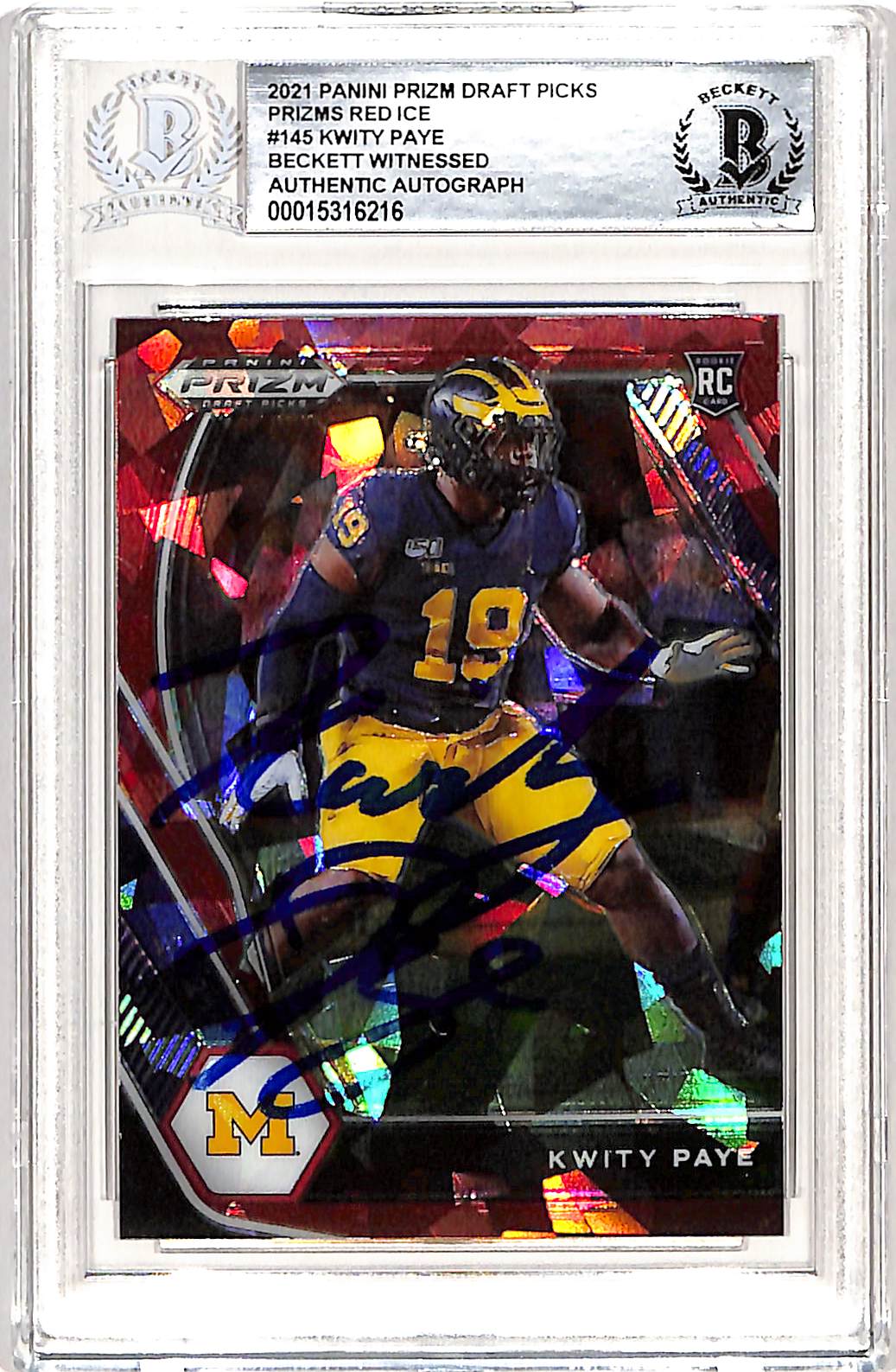 Kwity Paye Autographed Prizm Red 2021 #145 Trading Card Slabbed Beckett