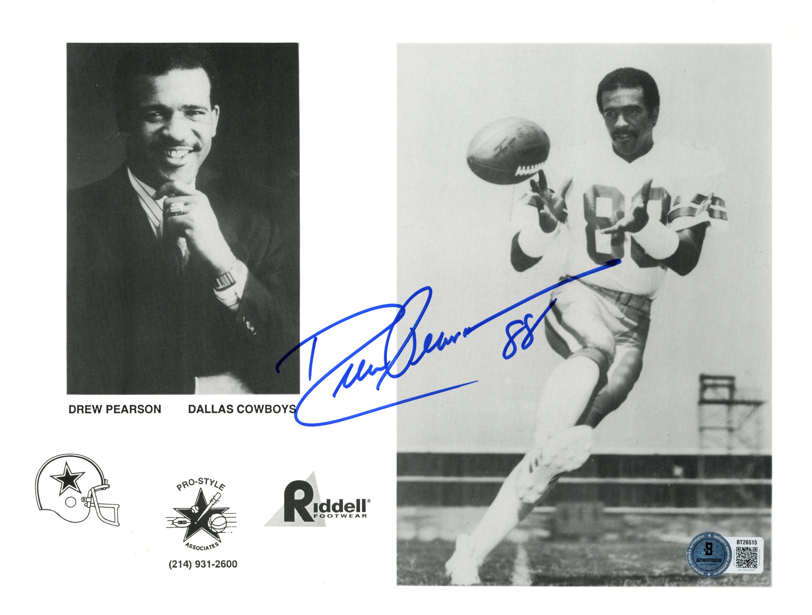 Drew Pearson Autographed Dallas Cowboys 8x10 Photo B&W Beckett 56799