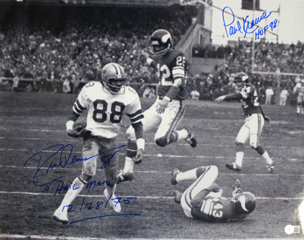 Drew Pearson & Paul Krause Autographed/Signed 16x20 Photo Hail Mary BAS
