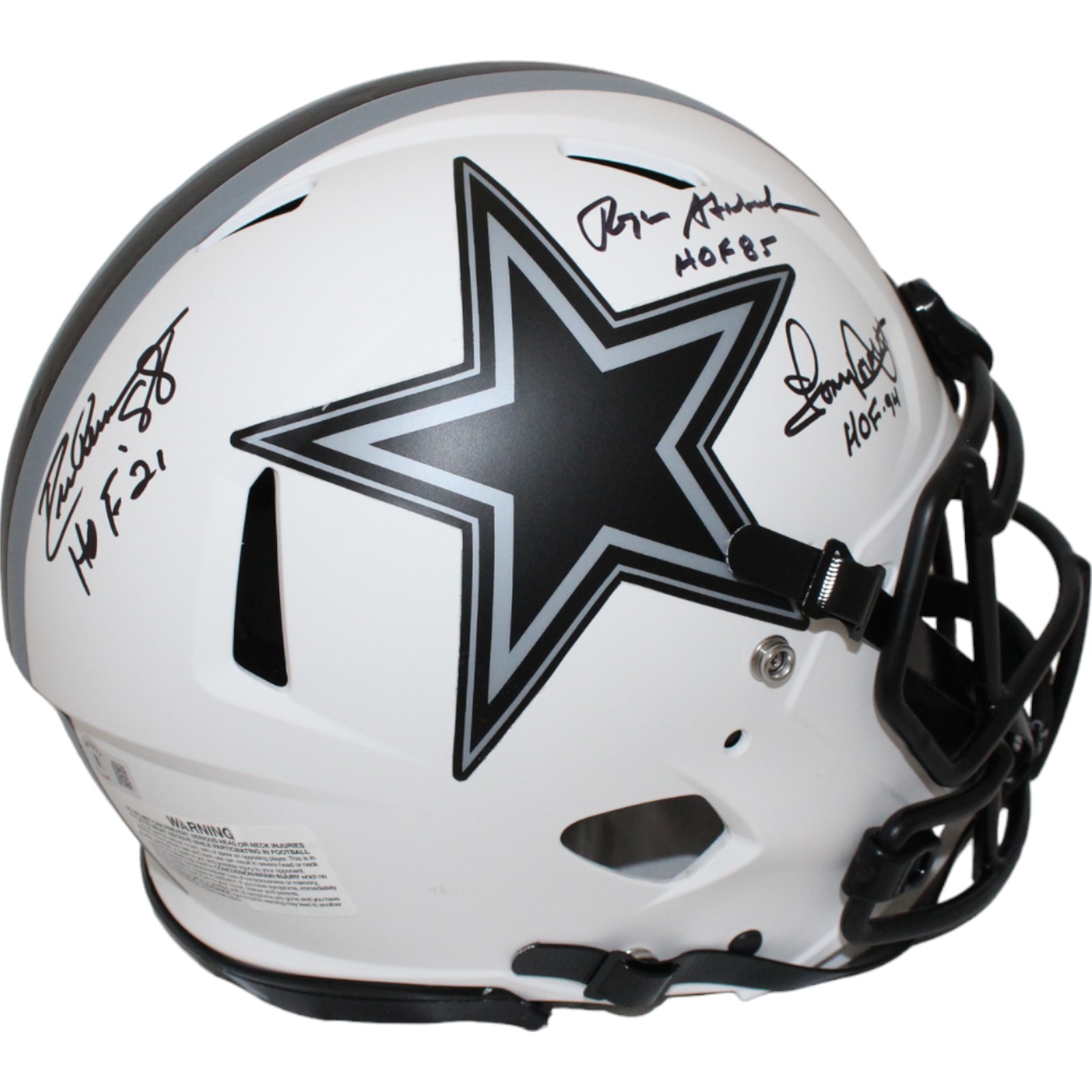 Pearson/Staubach/Dorsett Signed Dallas Cowboys Lunar Helmet HOF BAS 