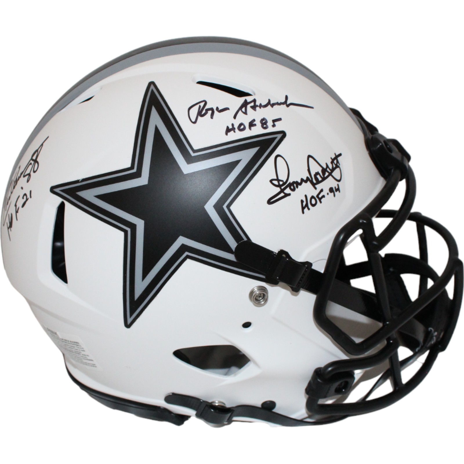 Pearson/Staubach/Dorsett Signed Dallas Cowboys Lunar Helmet HOF BAS