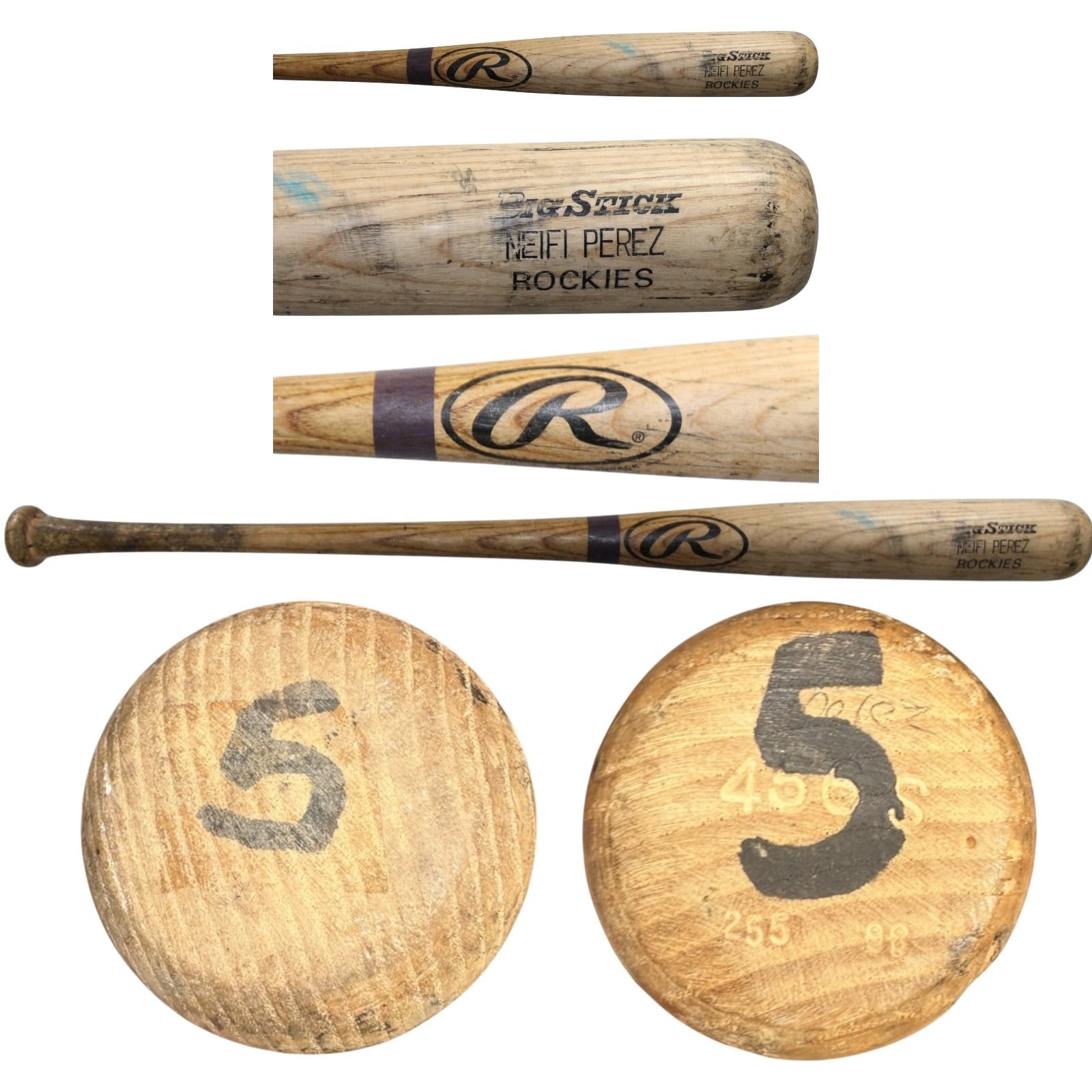 Neifi Perez Colorado Rockies Game Used Blonde Rawlings Baseball Bat 57269