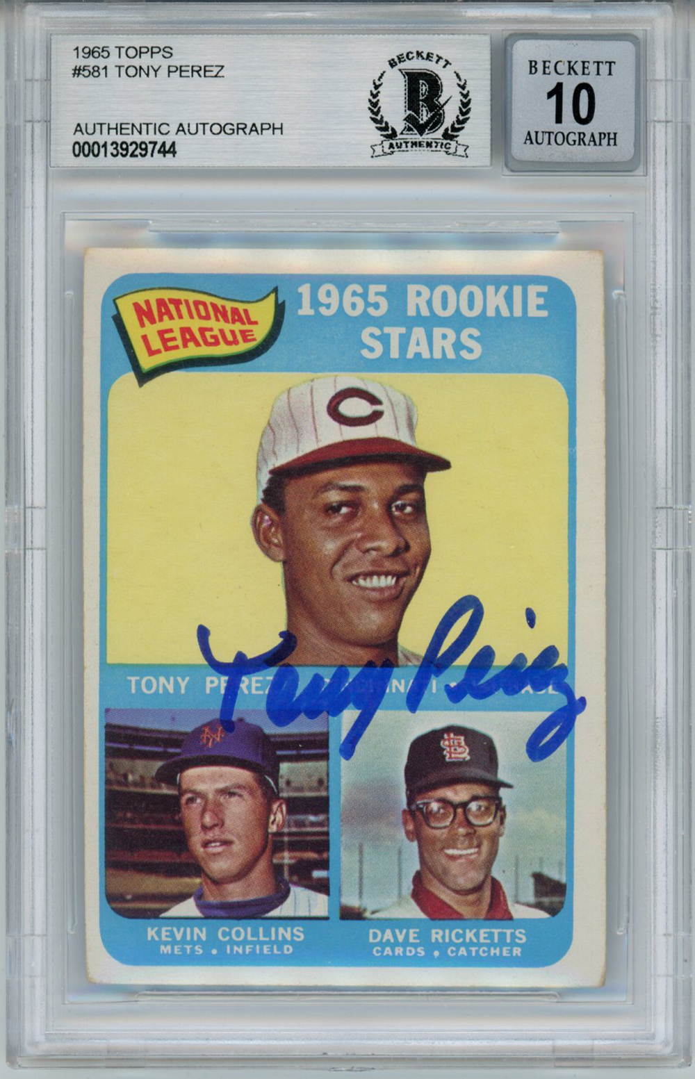 Tony Perez Autographed 1965 Topps #581 Rookie Card Beckett 10 Slab