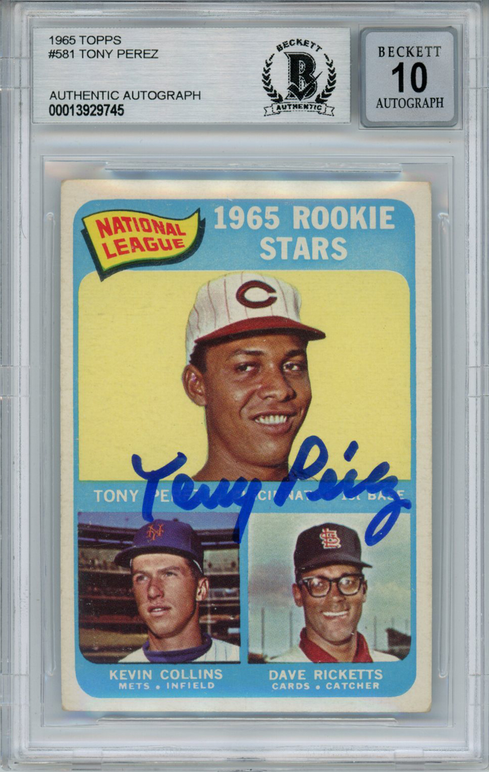 Tony Perez Autographed 1965 Topps #581 Rookie Card Beckett 10 Slab