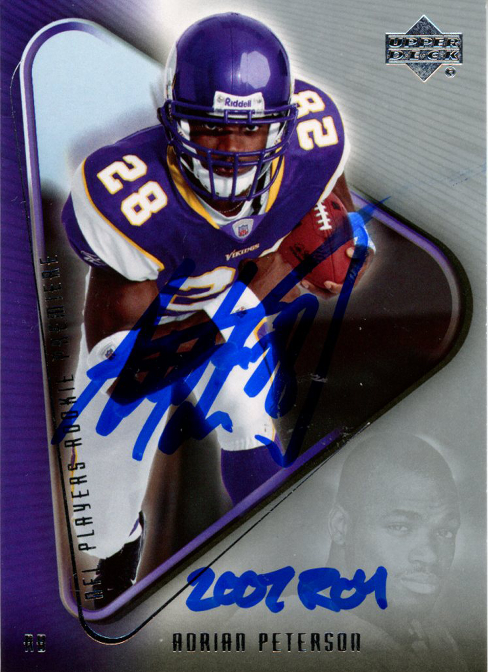 Adrian Peterson Autographed 2007 Upper Deck #21 Trading Card ROY Beckett