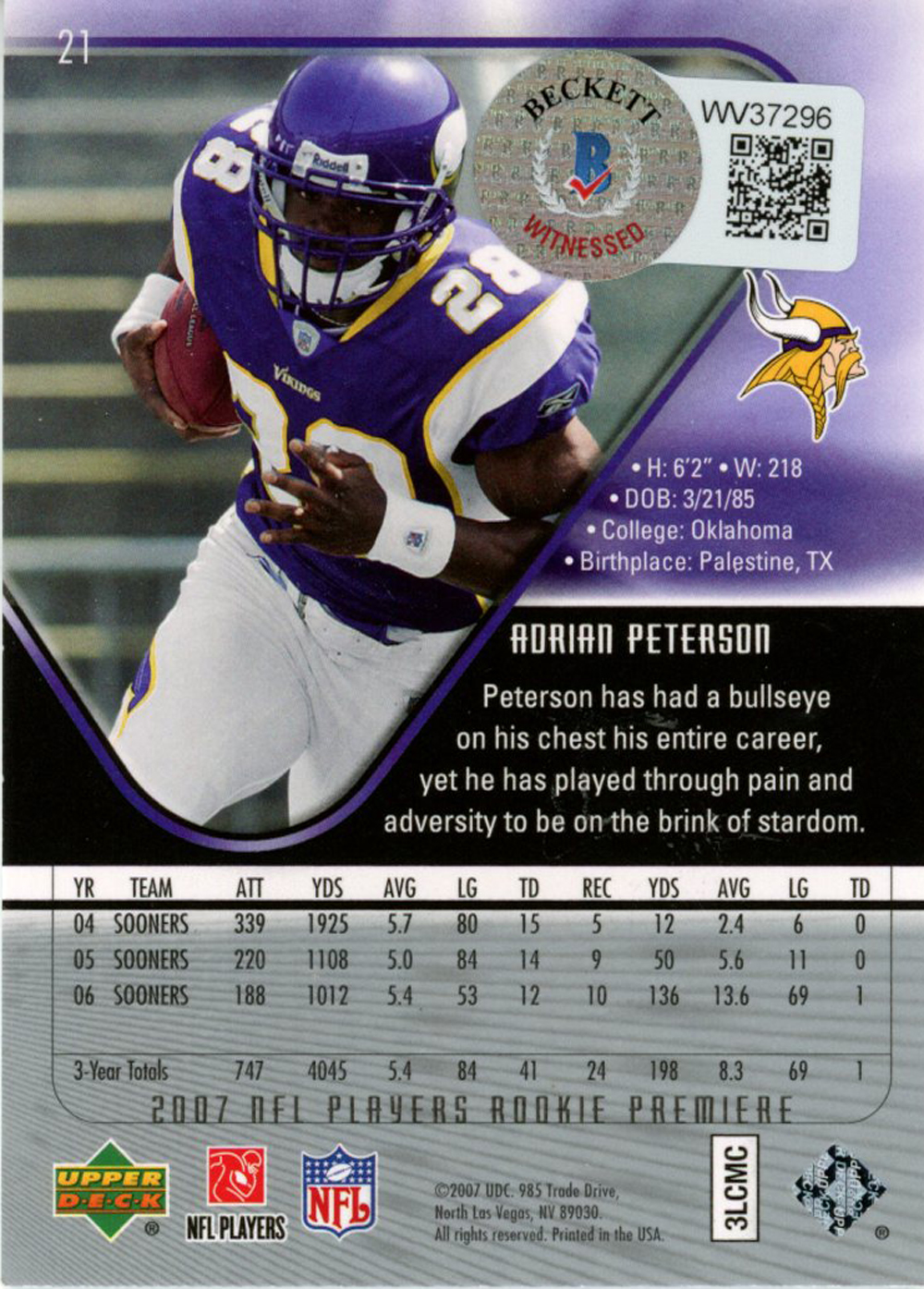 2007 upper deck adrian peterson