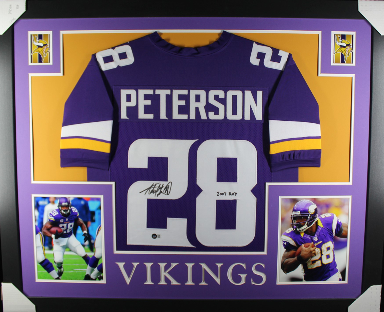 Adrian Peterson Autographed Pro Style Framed Purple XL Jersey Beckett