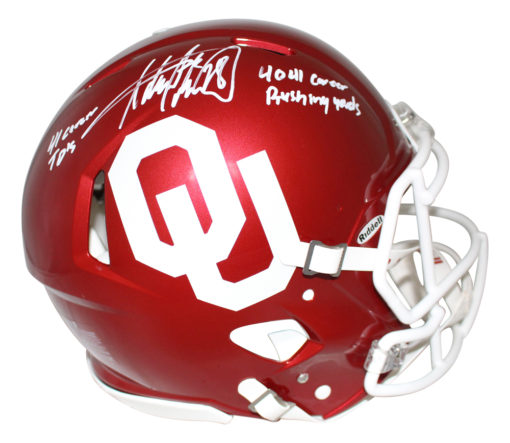 Adrian Peterson Signed Oklahoma Sooners Authentic Speed Helmet 2 Insc BAS 25090
