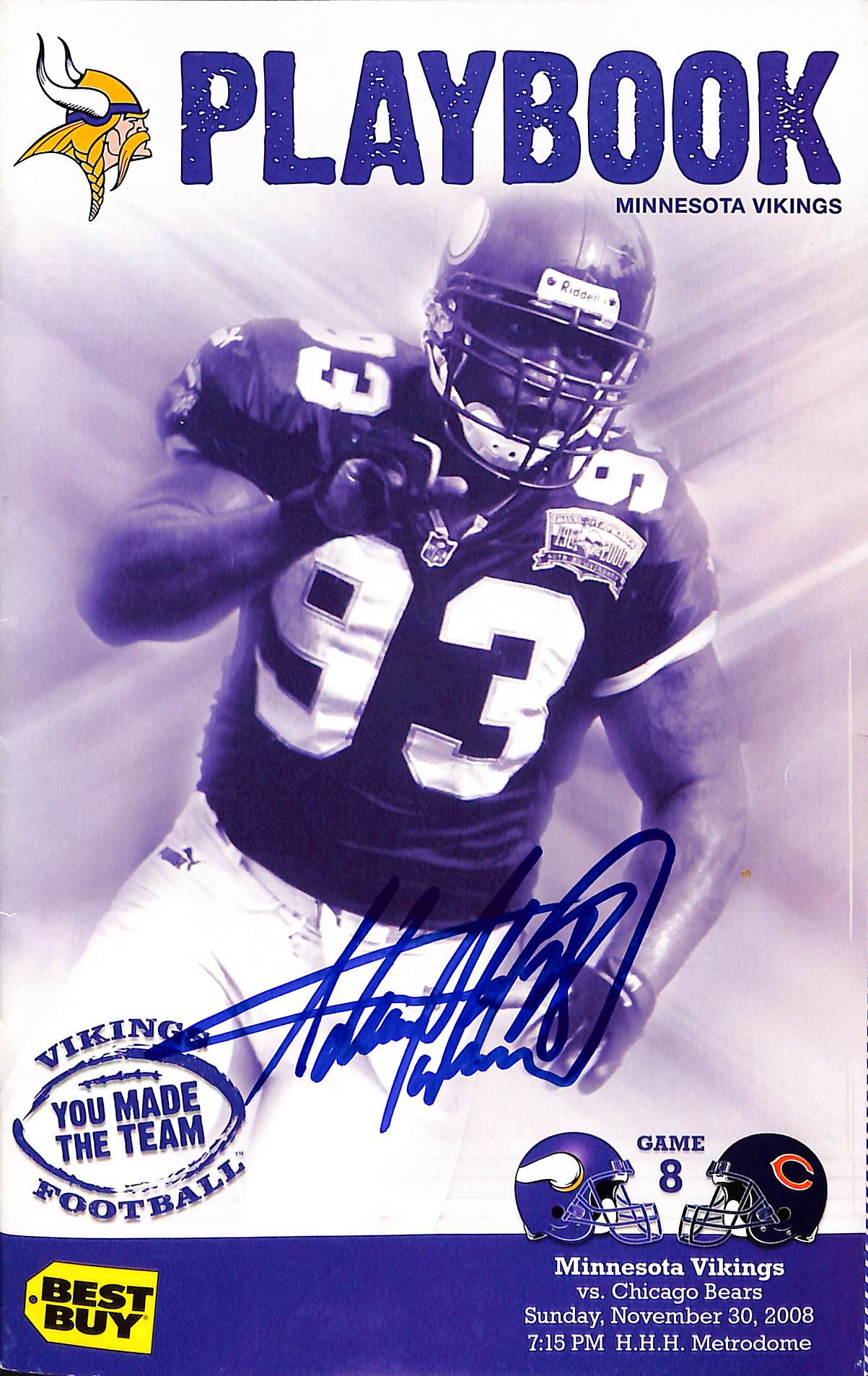 Adrian Peterson Signed Minnesota Vikings 11/30/08 Media Guide BAS 