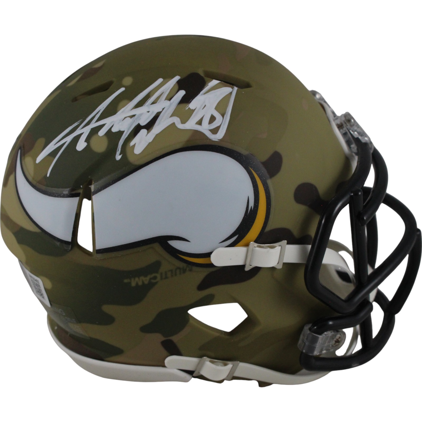 Adrian Peterson Autographed Minnesota Vikings Camo Mini Helmet Beckett 49856