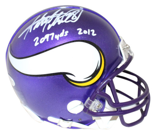 Adrian Peterson Signed Minnesota Vikings Mini Helmet 2097 yds BAS 26636