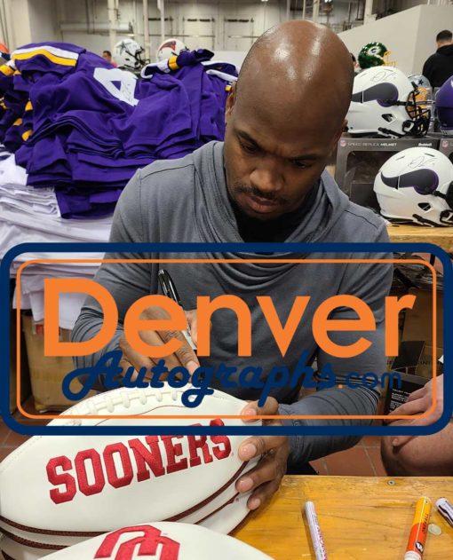 Adrian Peterson Signed Oklahoma Sooners Logo Football All Day Beckett