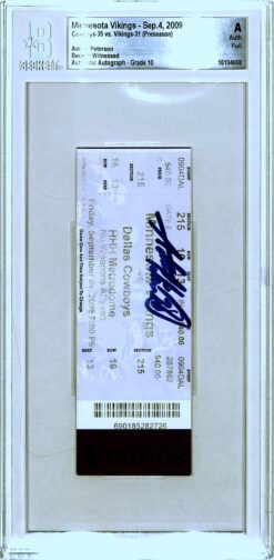 Adrian Peterson Signed Minnesota Vikings Ticket Stub 09/04/09 Becket Slab 