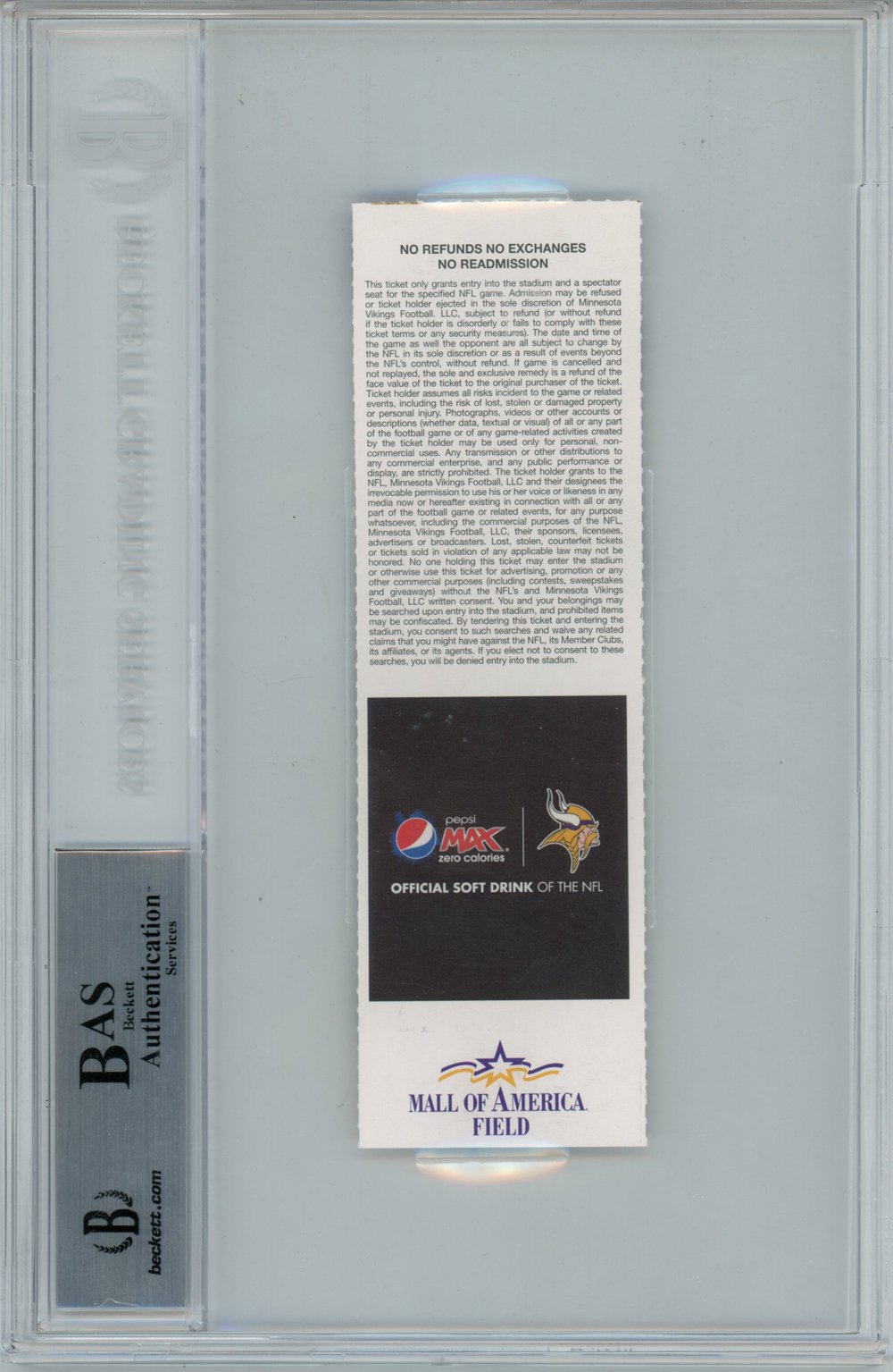 Adrian Peterson Autographed 12/9/2012 Ticket Stub 2097 Yds Beckett Slab