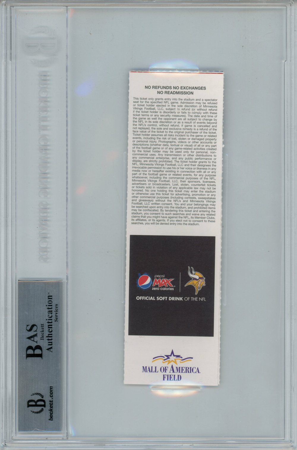 Adrian Peterson Autographed 10/7/2012 Ticket Stub 2097 Yds Beckett Slab