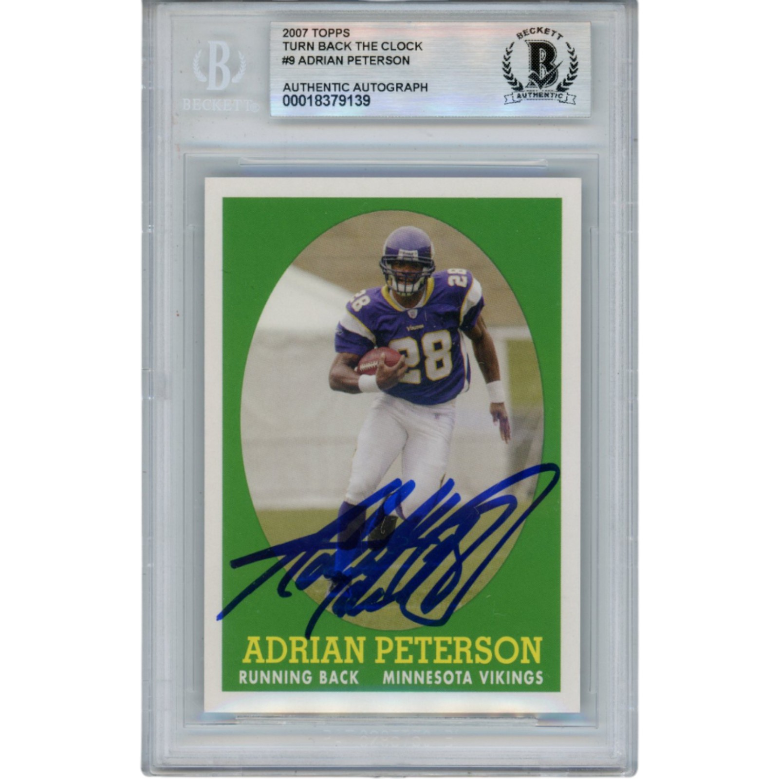 Adrian Peterson Autographed 2007 Topps Turn Clock #9 Trading Card Beckett 52983