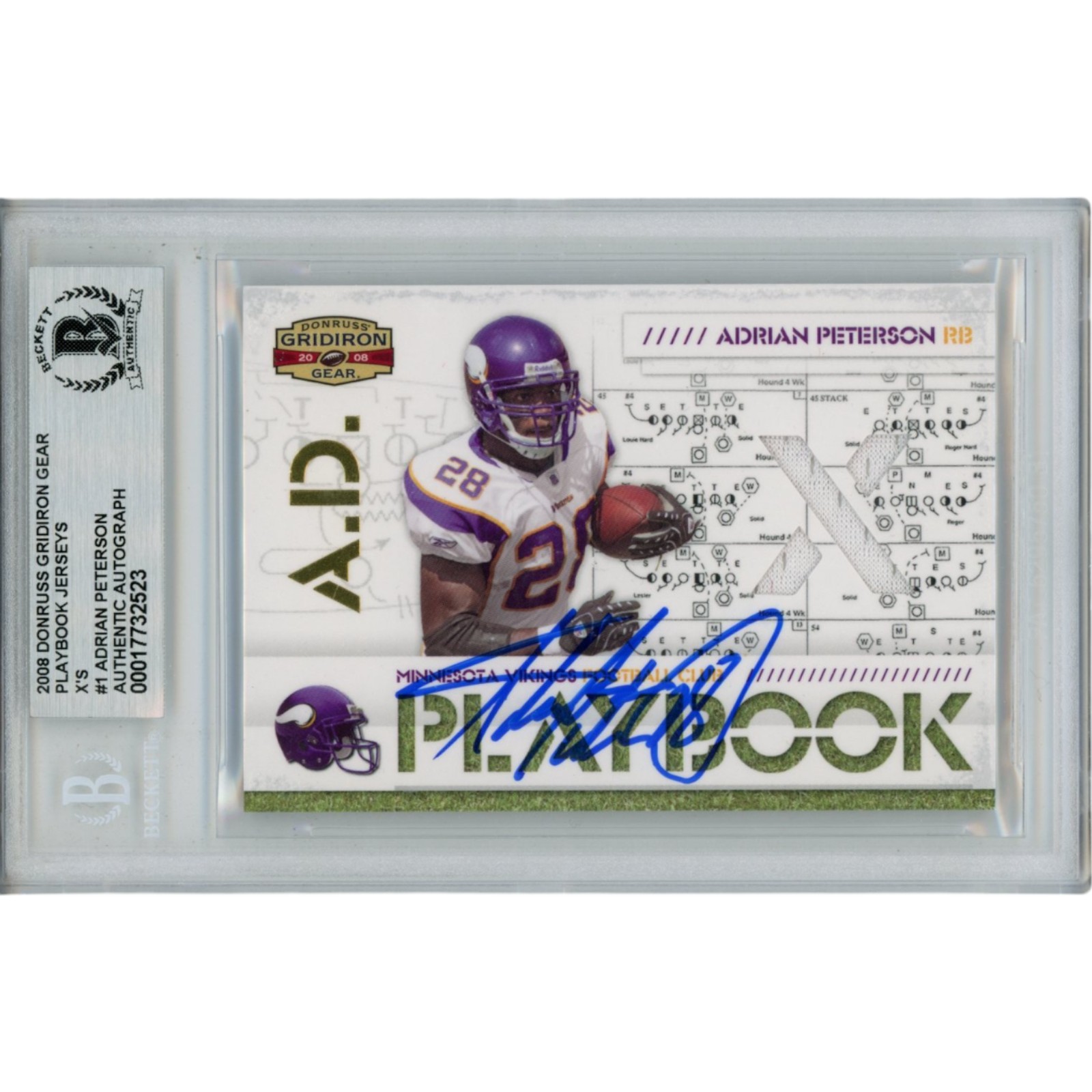 Adrian Peterson Autographed 08 Donruss Gear #PL-1 Trading Card Beckett 49820