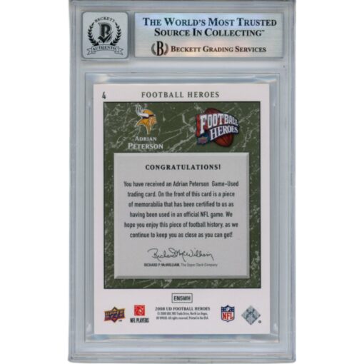 Adrian Peterson Autographed 08 UD Heroes Patch #4 Trading Card Beckett 49822
