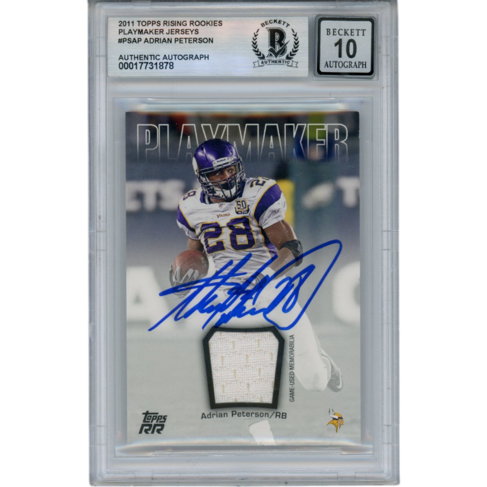Adrian Peterson Autographed '11 Topps Patch #PS-AP Trading Card Beckett 49828