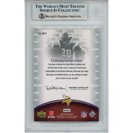 Adrian Peterson Autographed 07 UD Sweet Spot #SS-AP2 Trading Card Beckett 49811