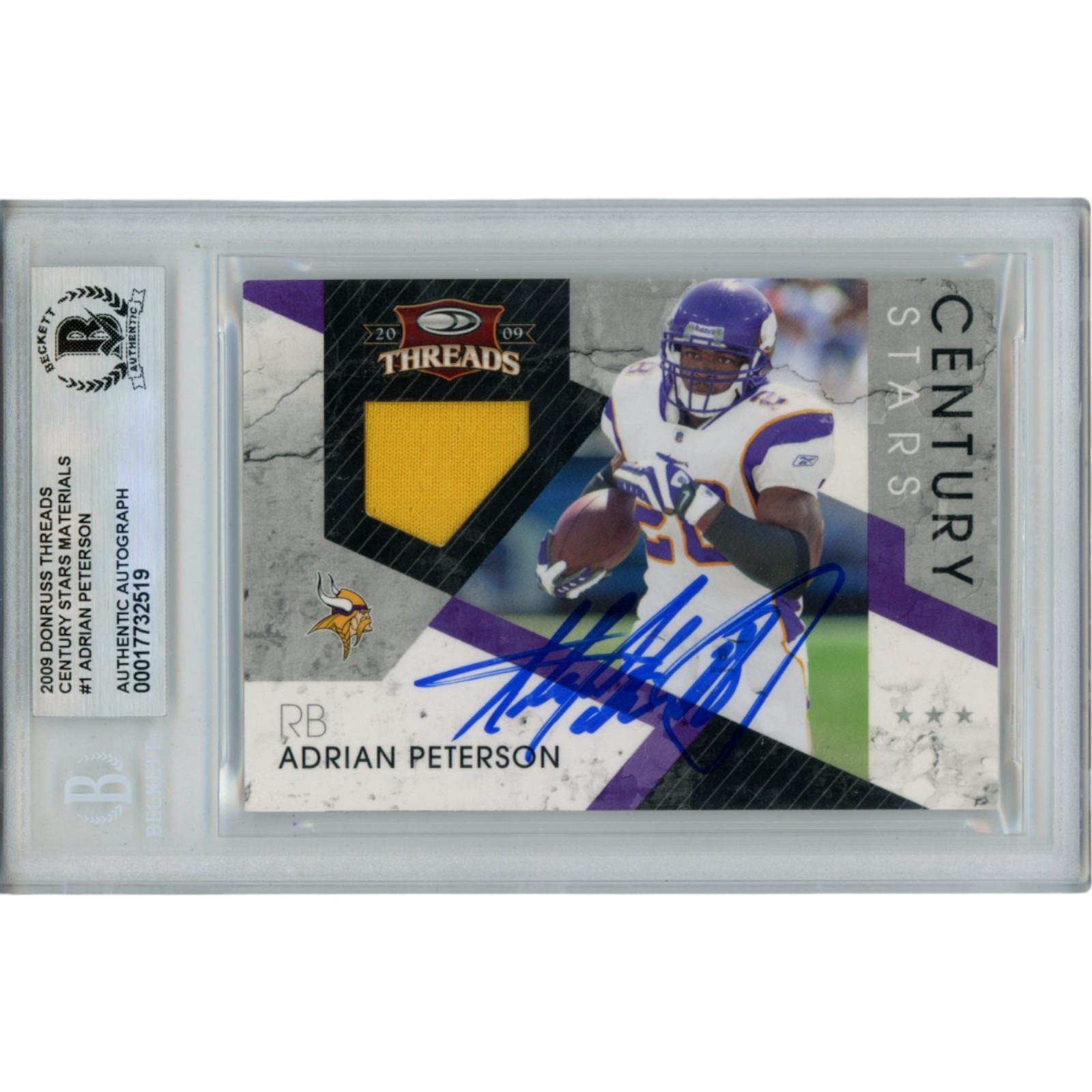 Adrian Peterson Autographed 09 Panini Threads /100 Trading Card Beckett 49823