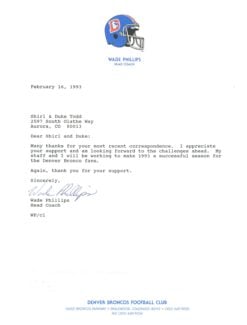 Wade Phillips Autographed/Signed Denver Broncos Personalized Team Letter 57868
