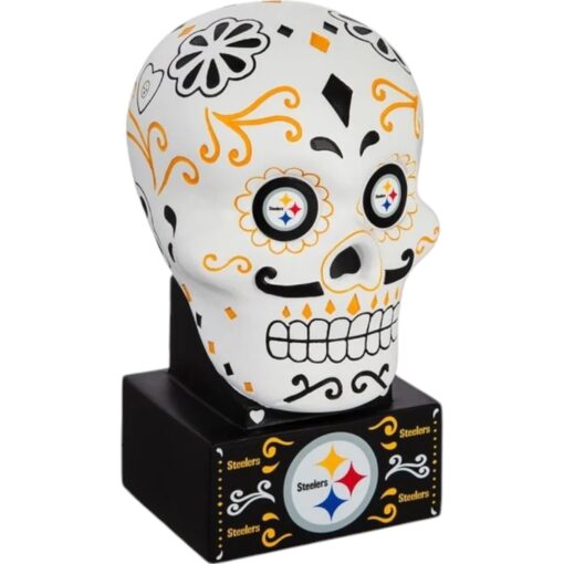Pittsburgh Steelers Team Color Sugar Skull Statue Evergreen New 28439