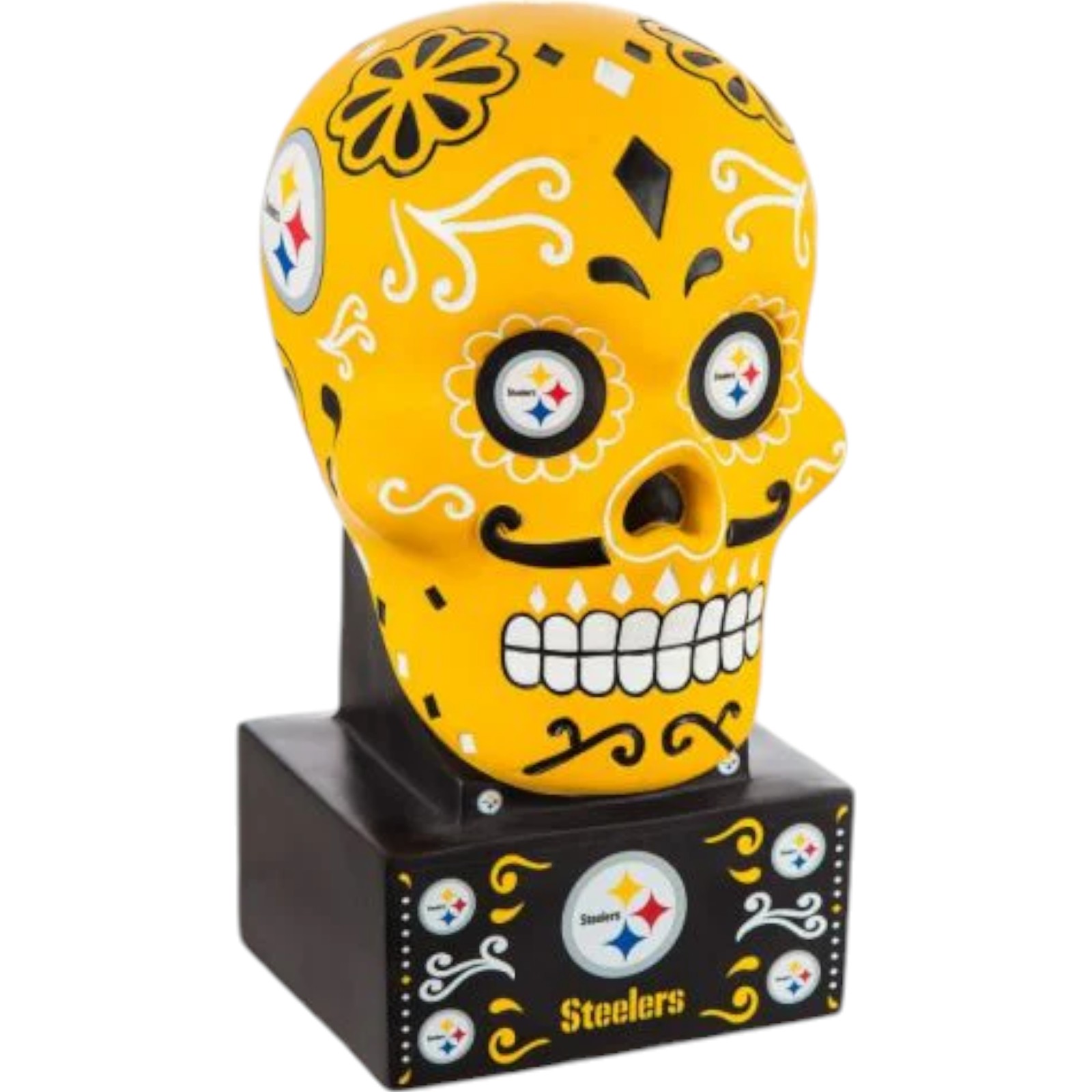 Pittsburgh Steelers Team Color Sugar Skull Statue Evergreen New 38499