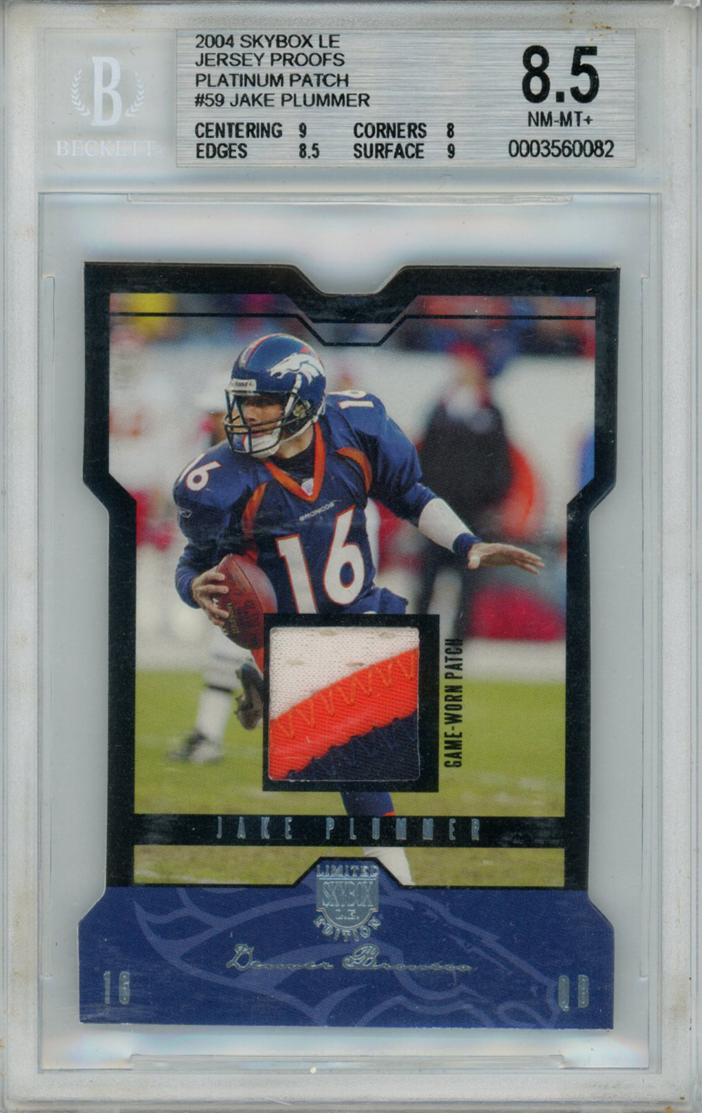 Jake Plummer 2004 Skybox LE Jersey Proofs Platinum Patch Trading Card