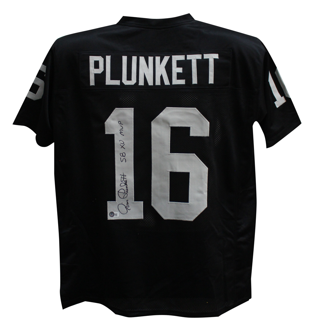 Jim Plunkett Autographed/Signed Pro Style Black XL Jersey SB MVP Beckett