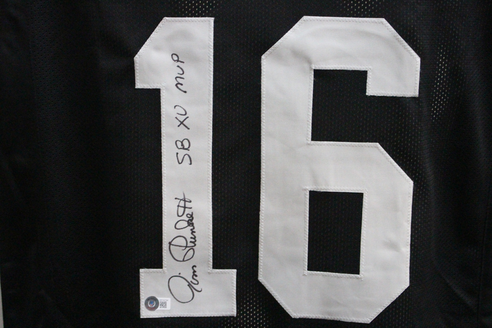 Jim Plunkett Autographed/Signed Pro Style Black XL Jersey SB MVP Beckett