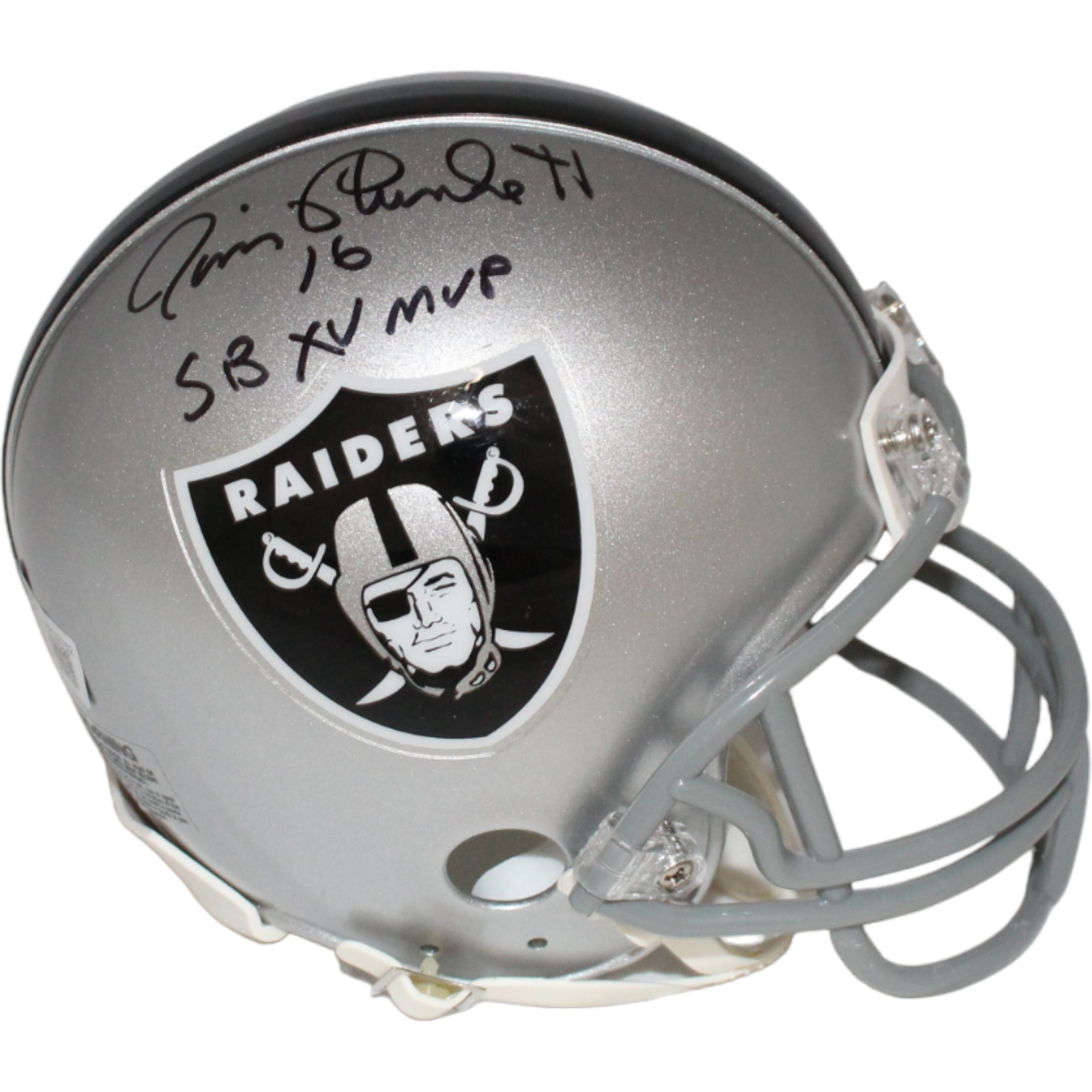 Jim Plunkett Autographed Las Vegas Raiders VSR4 Mini Helmet w/insc BAS