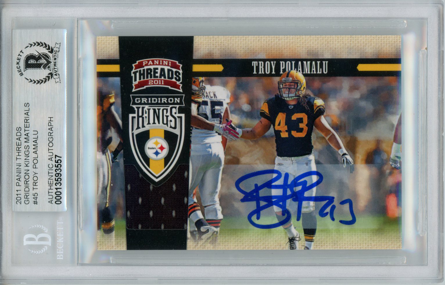 Troy Polamalu Signed 2011 Panini Threads Trading Card Beckett Slab