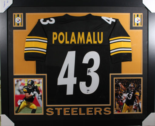 Troy Polamalu Autographed Pittsburgh Steelers Framed Black XL Jersey BAS 18114