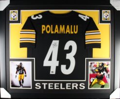Troy Polamalu Autographed/Signed Pro Style Black XL Framed Jersey Beckett 51233