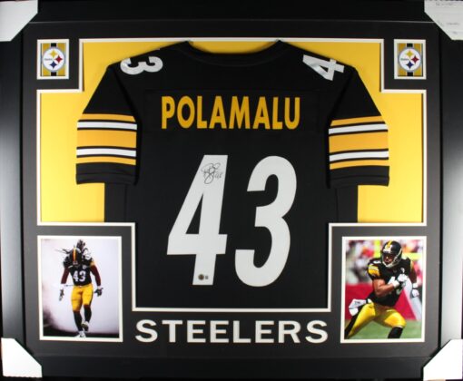 Troy Polamalu Autographed/Signed Pro Style Black XL Framed Jersey Beckett 51233