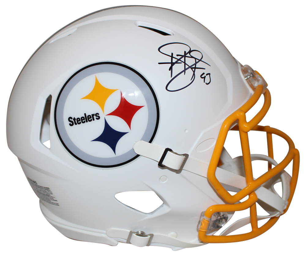 Troy Polamalu Signed Pittsburgh Steelers Flat White Authentic Helmet BAS 27459