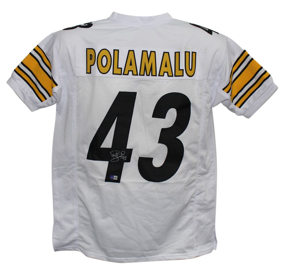 Troy Polamalu Autographed/Signed Pro Style White XL Jersey Beckett BAS