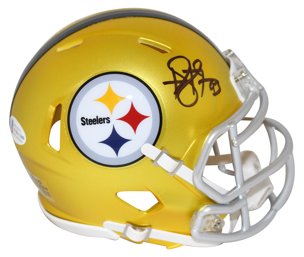 Troy Polamalu Autographed Pittsburgh Steelers Blaze Mini Helmet BAS 27453