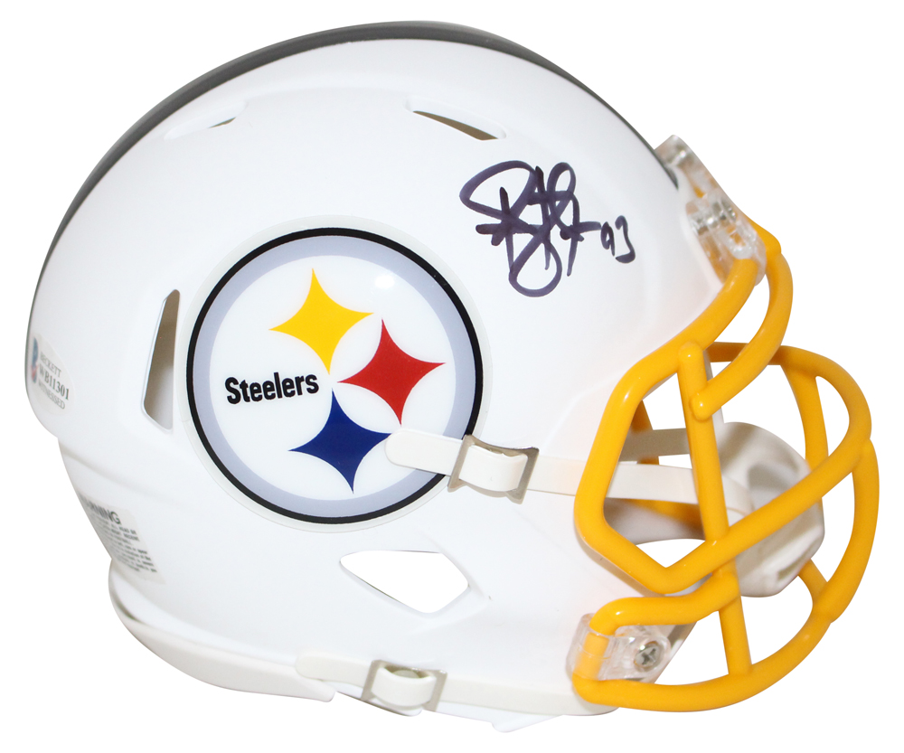 Troy Polamalu Autographed Pittsburgh Steelers Flat White Mini Helmet BAS 27456