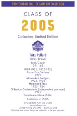 Fritz Pollard Akron Pros Goal Line Art Card Class of 2005 58137