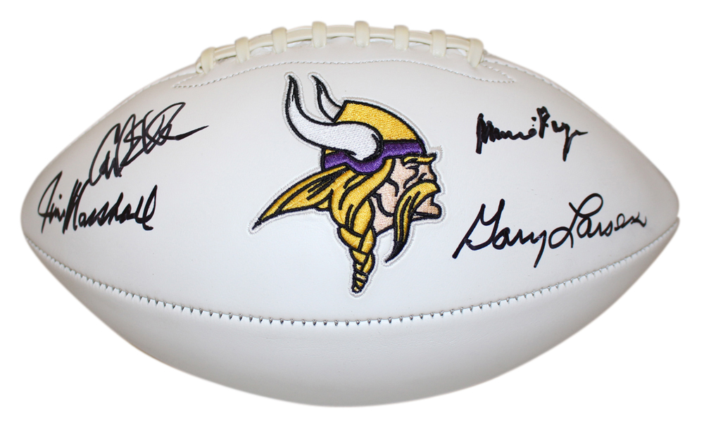 Purple People Eaters Signed Minnesota Vikings Logo Football 4 Sigs BAS